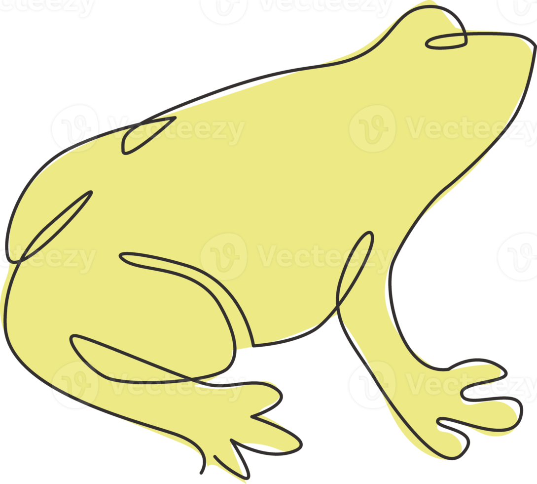 One single line drawing of cute frog for company logo identity. Amphibian animal icon concept. Modern continuous line vector draw graphic design illustration png