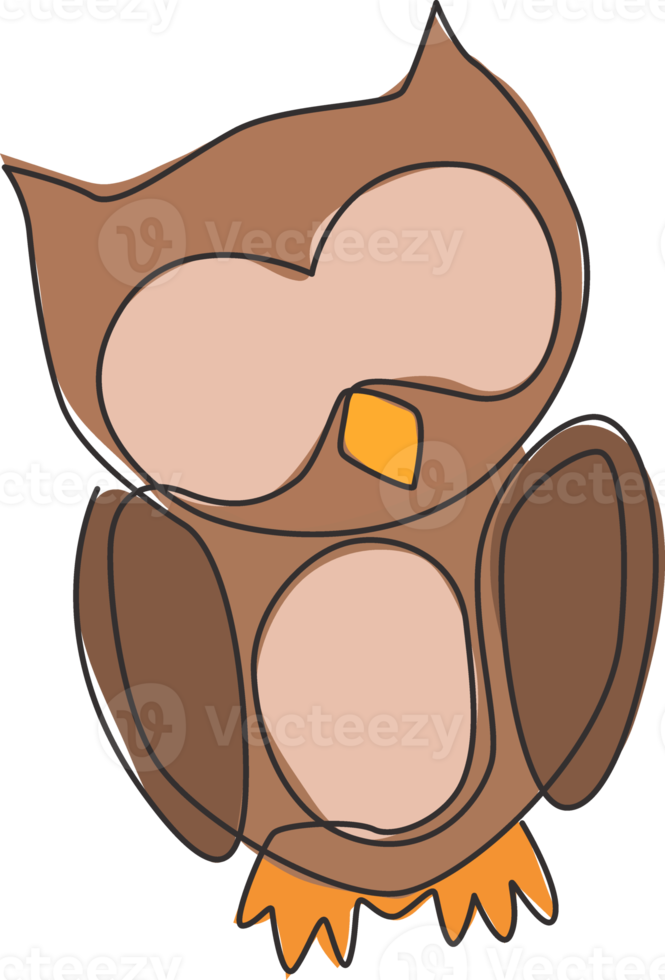 een doorlopende lijntekening van schattige uilvogel voor de identiteit van het bedrijfslogo. symbool van onderwijs, wijsheid, school, kennis, visie, intelligent pictogramconcept. enkele lijn tekenen ontwerp vectorillustratie png