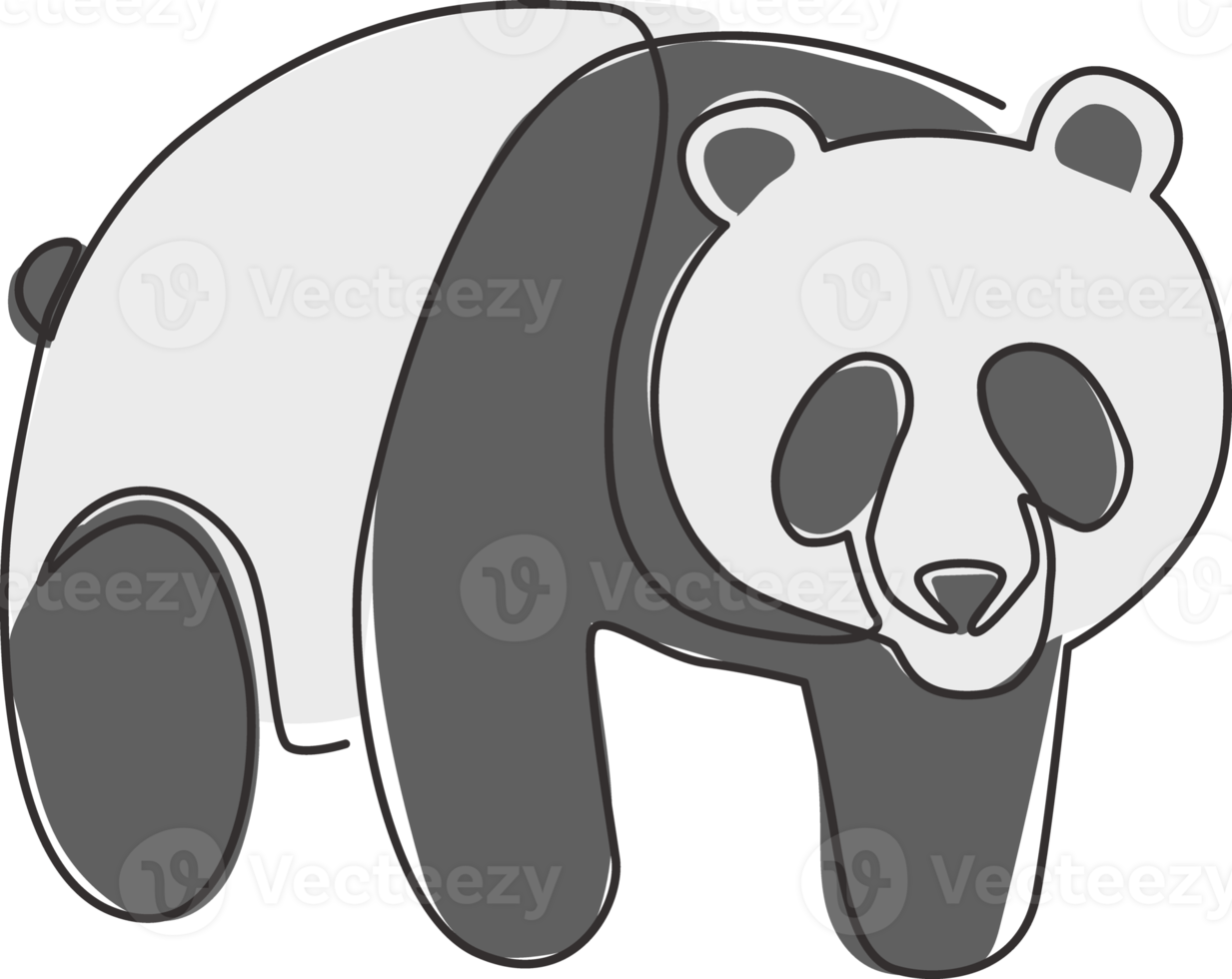 One continuous line drawing of adorable panda for company logo identity. Business icon concept from cute mammal animal shape. Trendy single line draw vector graphic design illustration png