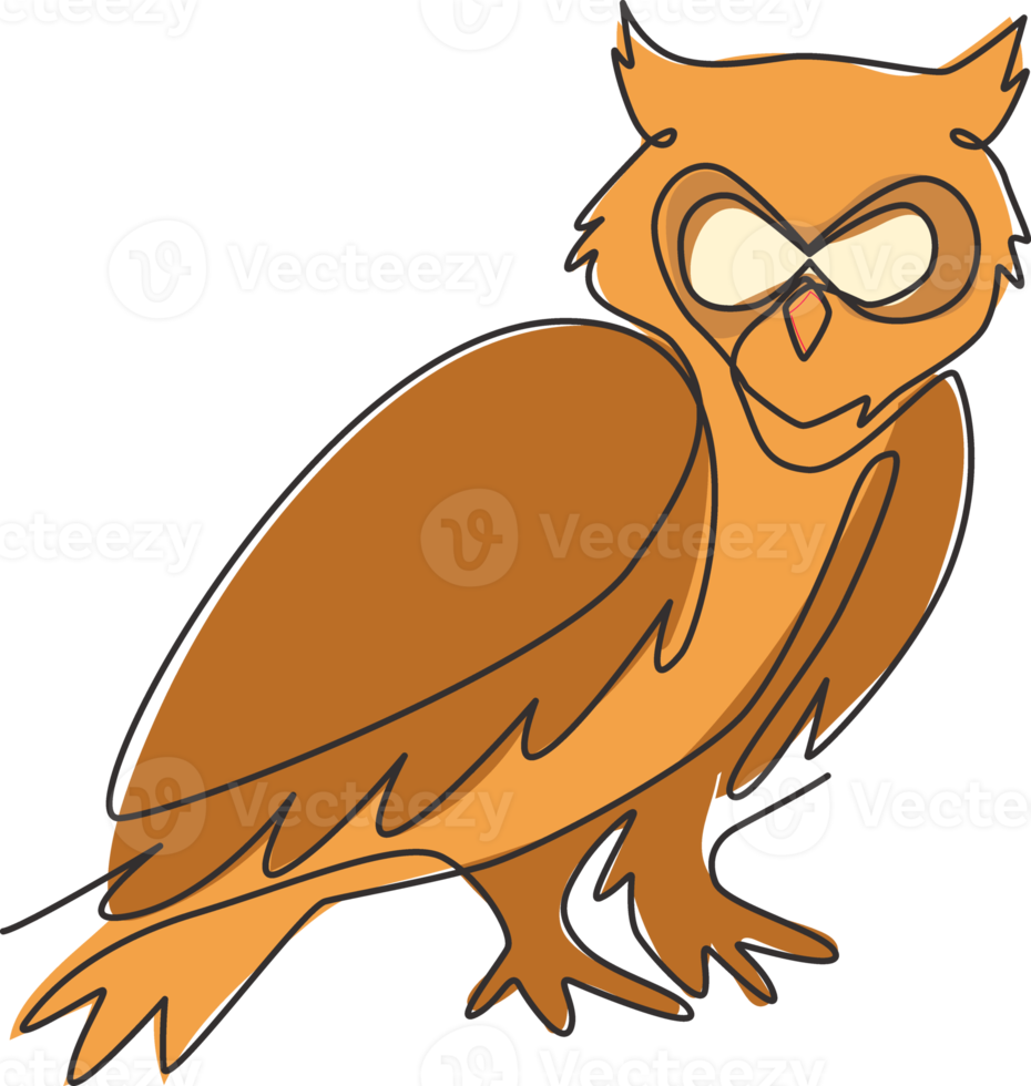 One single line drawing of elegant owl bird for company logo identity. Symbol of education, wisdom, wise, school, smart, knowledge icon concept. Continuous line vector draw design graphic illustration png