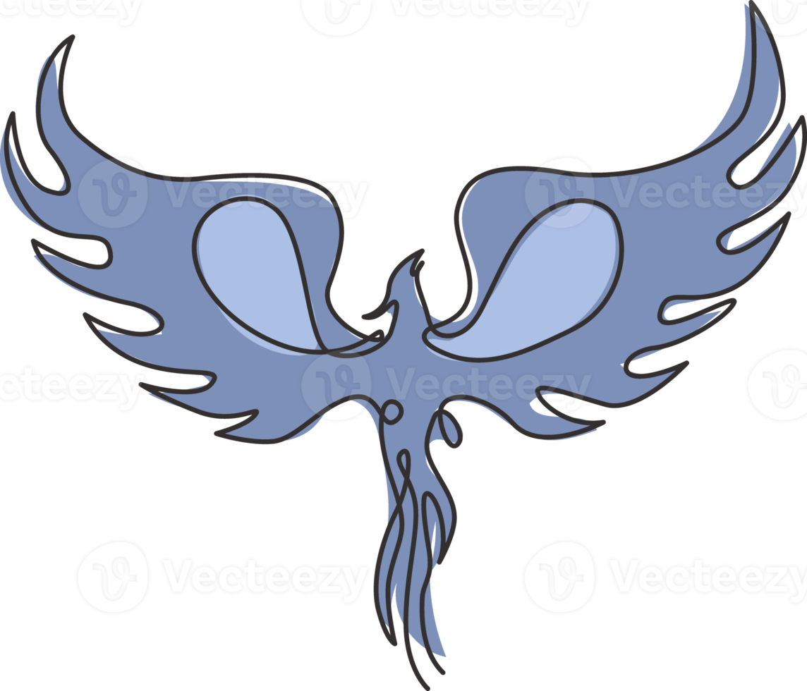 één enkele lijntekening van luxe feniksvogel voor de identiteit van het bedrijfslogo. zakelijke corporatie pictogram concept van dierlijke vorm. moderne doorlopende lijn tekenen vector ontwerp grafische afbeelding png