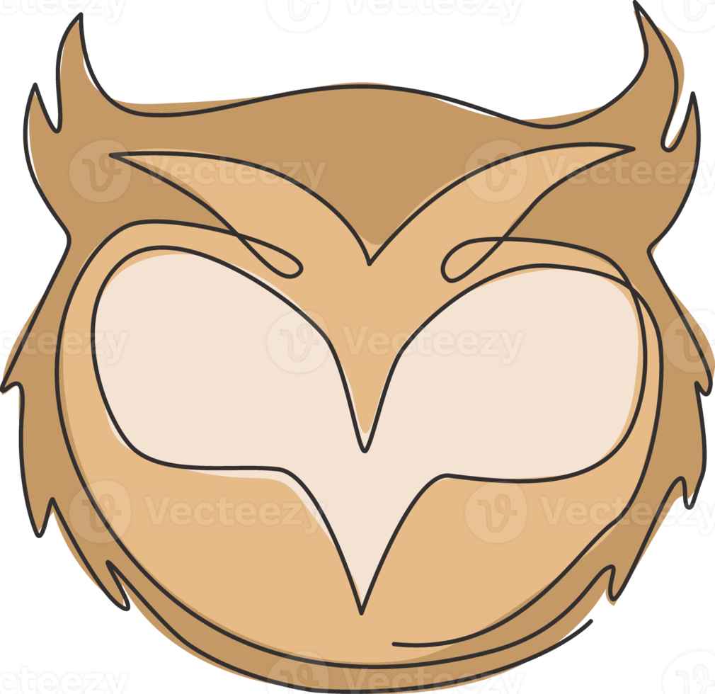 Single continuous line drawing of luxury owl bird head for corporate logo identity. Company icon concept from animal shape. Trendy one line vector draw design graphic illustration png