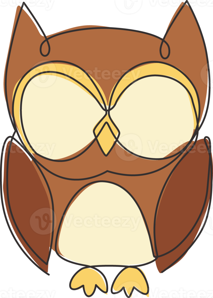 un dibujo de línea continua de un lindo pájaro búho para la identidad del logotipo de la empresa. símbolo de la educación, la sabiduría, la escuela, el conocimiento inteligente, el concepto de icono de visión. Ilustración de vector de diseño gráfico de dibujo de una sola línea png