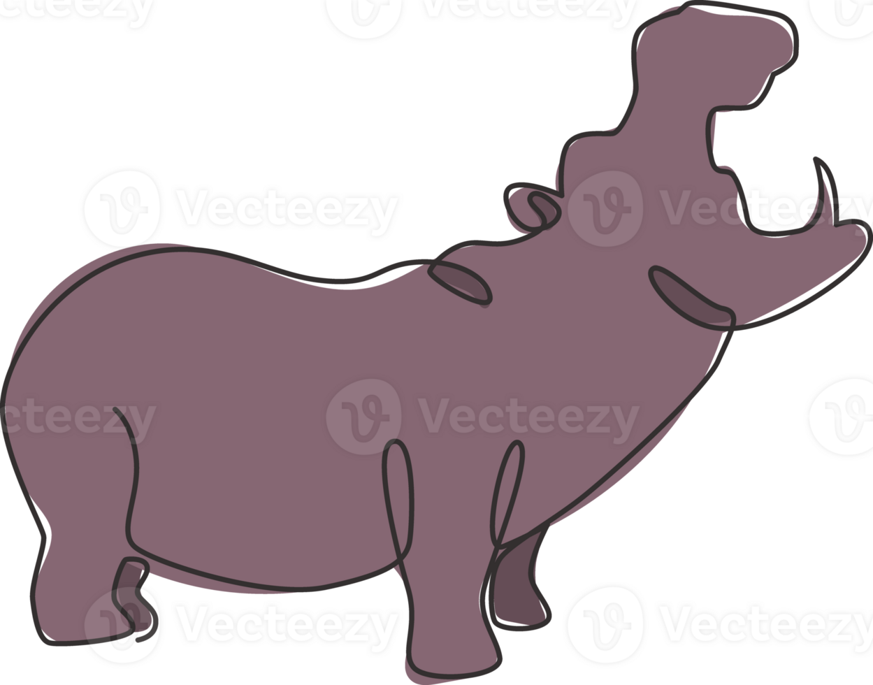 um desenho de linha contínuo de um grande hipopótamo fofo para a identidade do logotipo da empresa. conceito de mascote animal enorme hipopótamo selvagem para safári zoológico nacional. ilustração de design gráfico vetorial desenho de linha única png