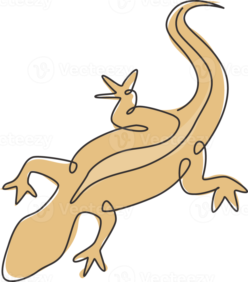 One single line drawing of adorable desert lizard reptile for company logo identity. Funny animal mascot concept for reptilian zoo. Modern continuous line draw design vector graphic illustration png