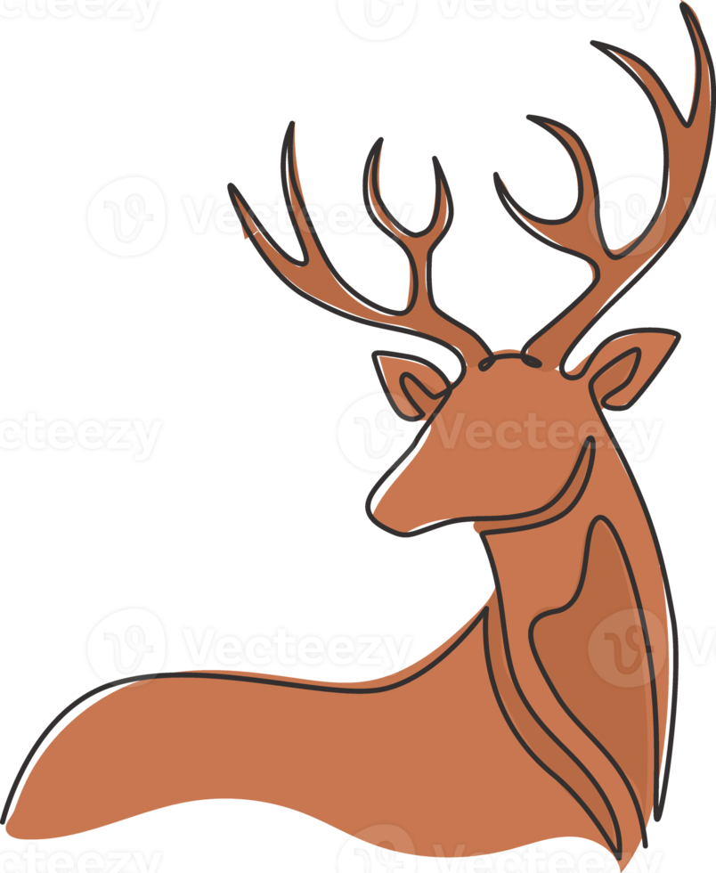 Single continuous line drawing of elegance cute deer for national zoo logo identity. Luxury buck mascot concept for animal hunting club. Modern one line graphic vector draw design illustration png