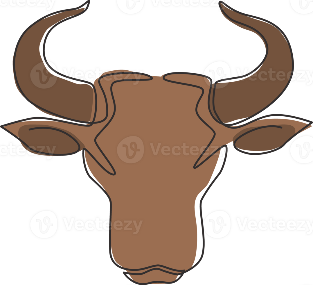 One continuous line drawing of luxury head buffalo for multinational company logo identity. Luxury bull mascot concept for energy drink. Dynamic single line draw vector graphic design illustration png