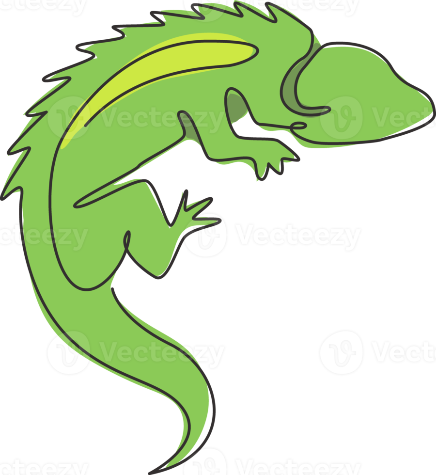 dessin au trait continu unique d'un bel iguane pour l'identité du logo de l'entreprise ou le collectionneur d'animaux de compagnie. concept de mascotte animale exotique pour le zoo reptilien. Une ligne dynamique dessiner illustration vectorielle design graphique png