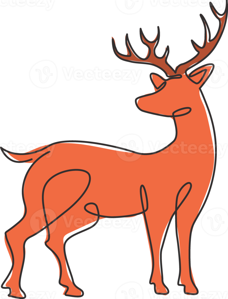 Single continuous line drawing of elegance cute deer for national zoo logo identity. Luxury buck mascot concept for animal hunting club. Modern one line draw graphic vector design illustration png