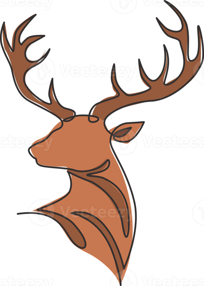 Single continuous line drawing of elegance head deer for national zoo logo identity. Luxury buck mascot concept for animal hunting club. Dynamic one line draw graphic vector design illustration png