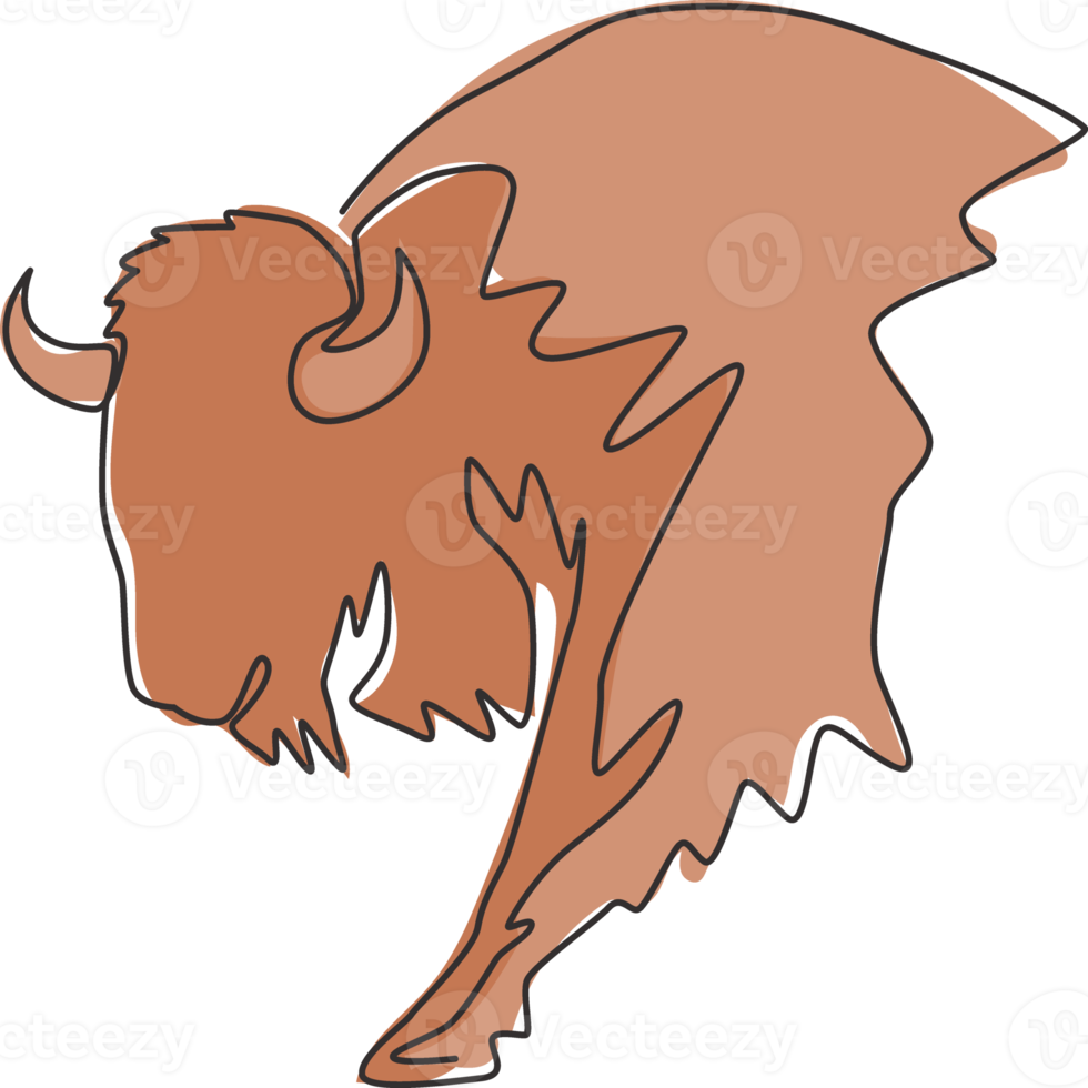 dessin au trait continu unique de l'élégance du bison américain pour l'identité du logo de la société multinationale. concept de mascotte de taureau de luxe pour parc national. Une ligne dessiner illustration graphique vectorielle de conception png