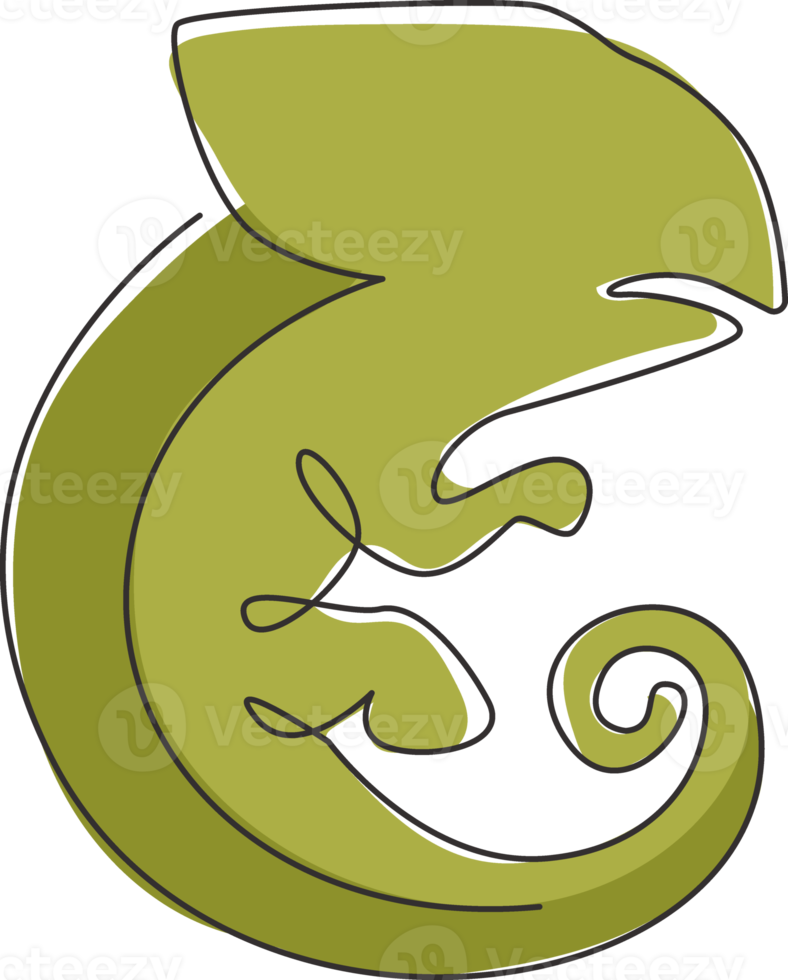 Single continuous line drawing of exotic chameleon mascot concept for reptilian zoo. Beautiful reptile animal for company logo identity. One line draw vector design graphic illustration png