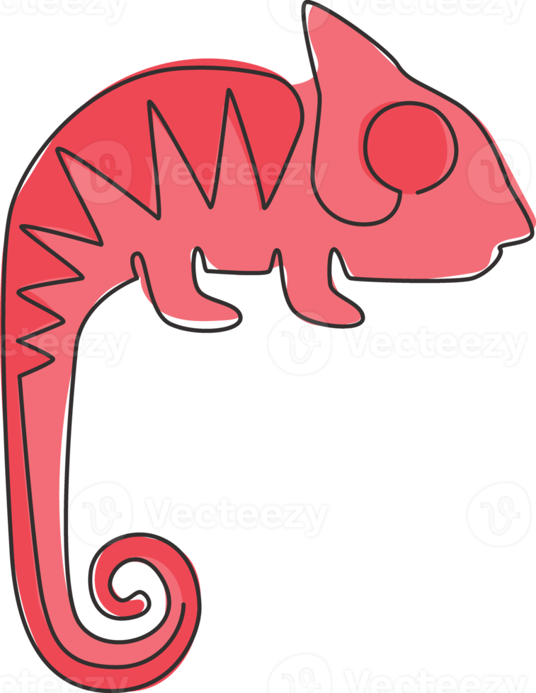 einzelne durchgehende Linienzeichnung des exotischen Chamäleon-Maskottchenkonzepts für den Reptilienzoo. schönes Reptilientier für die Firmenlogoidentität. trendige eine linie zeichnen vektorgrafikdesignillustration png