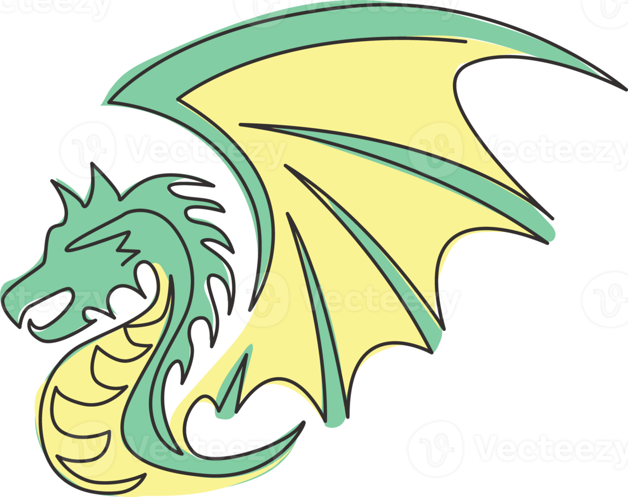 One single line drawing of scary beast dragon for china ancient museum logo identity. Legend fairy tale animal mascot concept for ancient chinese organization. Continuous line draw design illustration png