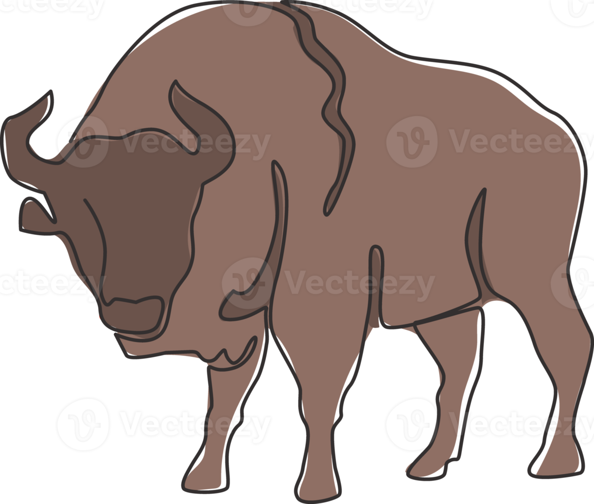 dibujo de línea continua única de bisonte americano de elegancia para la identidad del logotipo de una empresa multinacional. concepto de mascota de toro de lujo para espectáculo de matador. Ilustración gráfica de vector de diseño de dibujo de una línea de moda png