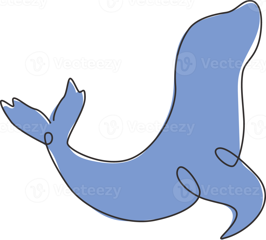 desenho de linha única contínua do leão-marinho inteligente para a identidade do logotipo do show de circo aquático. conceito de mascote animal mamífero inteligente para logotipo da sociedade de inteligência. ilustração em vetor desenho desenho de uma linha png