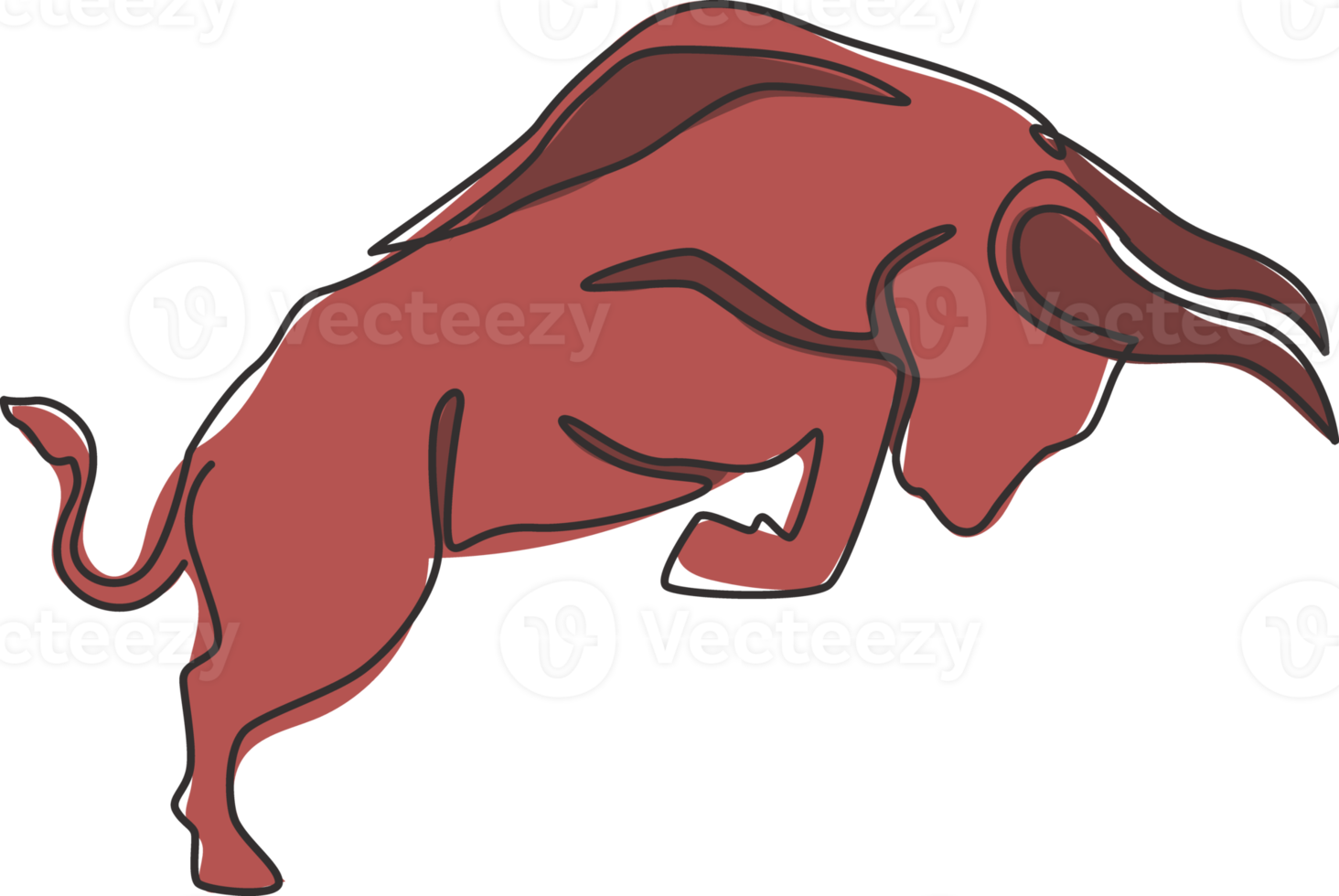 één enkele lijntekening van elegantie-buffel voor de identiteit van het logo van het natuurpark. groot sterk stierenmascotteconcept voor rodeoshow. trendy ononderbroken lijntekening ontwerp vector grafische afbeelding png