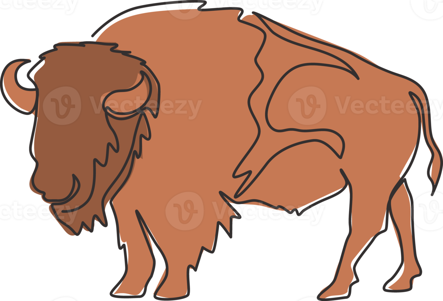 One continuous line drawing of strong north american bison for conservation forest logo identity. Big bull mascot concept for national park. Dynamic one line draw design illustration vector graphic png