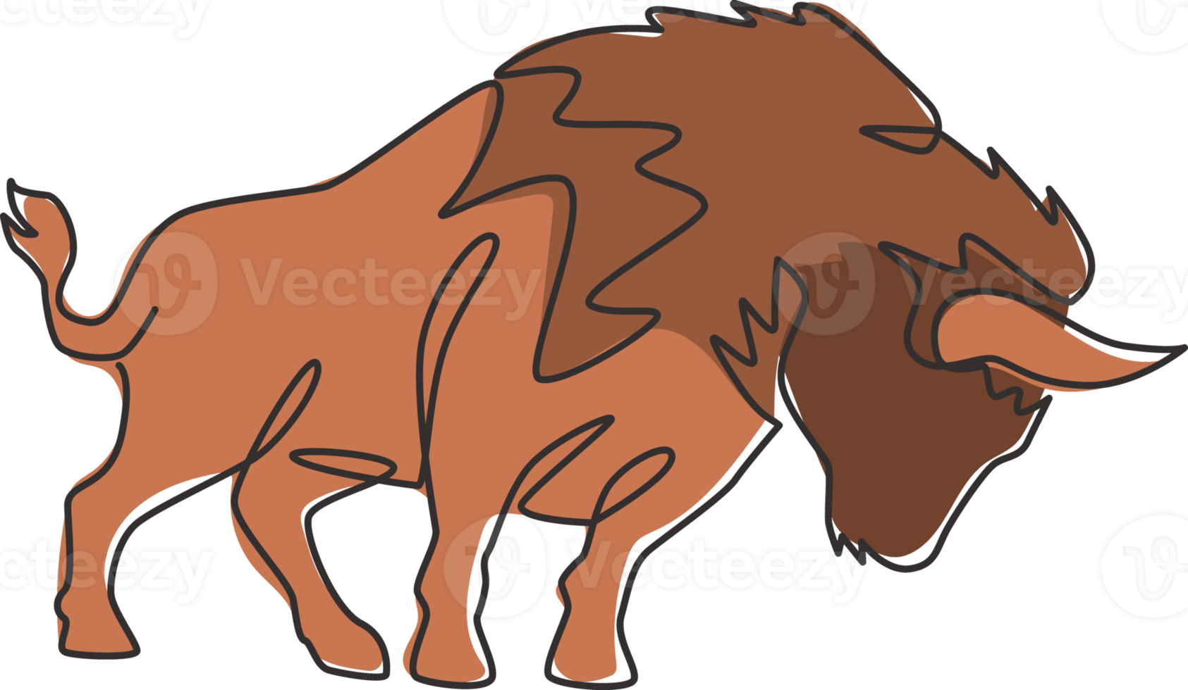 One single line drawing of healthy organic american bison for livestock cattle logo identity. Big buffalo mascot concept for canned meat food. Modern one line draw design vector graphic illustration png