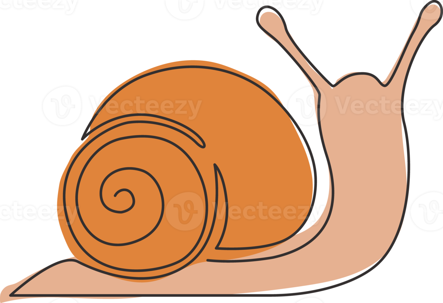 One continuous line drawing of exotic snail with spiral shell mascot concept for organic food logo identity. High nutritious escargot healthy food. Continuous line draw design vector illustration png