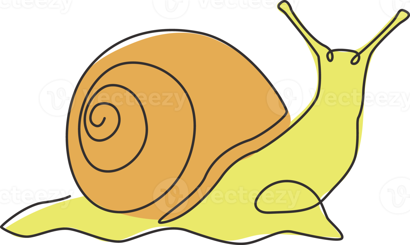 One single line drawing of exotic snail with spiral shell mascot concept for organic food logo identity. High nutritious escargot healthy food. Single line draw vector graphic design illustration png