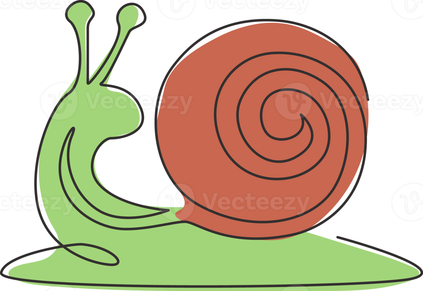 Single continuous line drawing of exotic snail with spiral shell mascot concept for organic food logo identity. High nutritious escargot healthy food. One line vector graphic draw design illustration png
