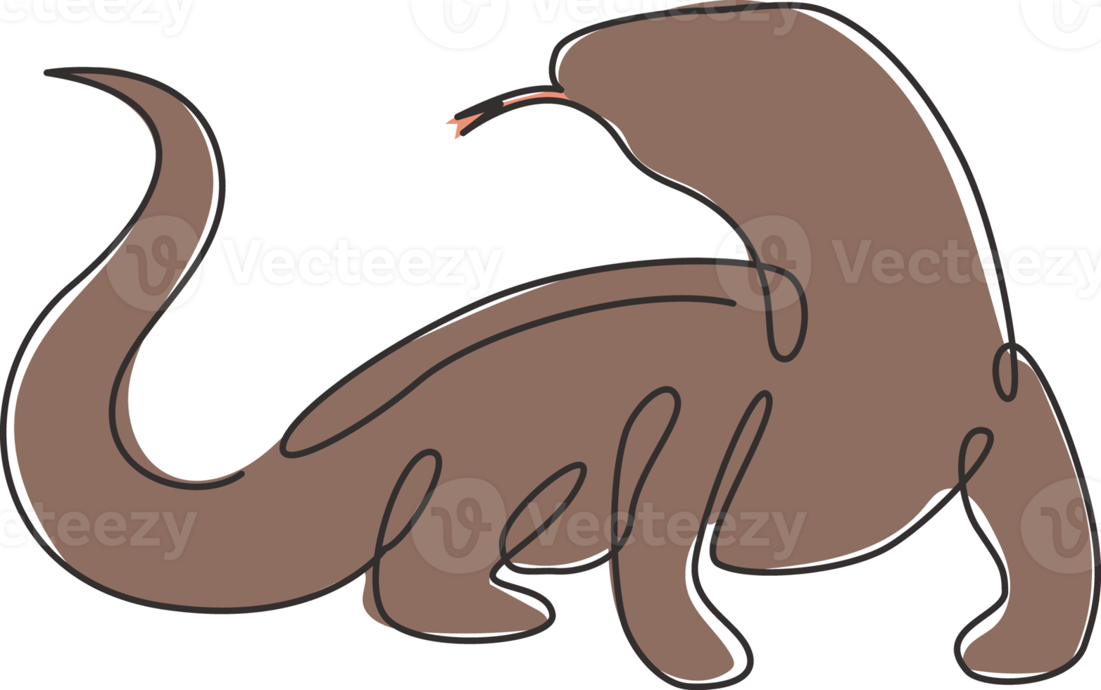 One continuous line drawing of dangerous komodo dragon for company logo identity. Wild protected reptile animal mascot concept for conservation national park. Single line draw design illustration png