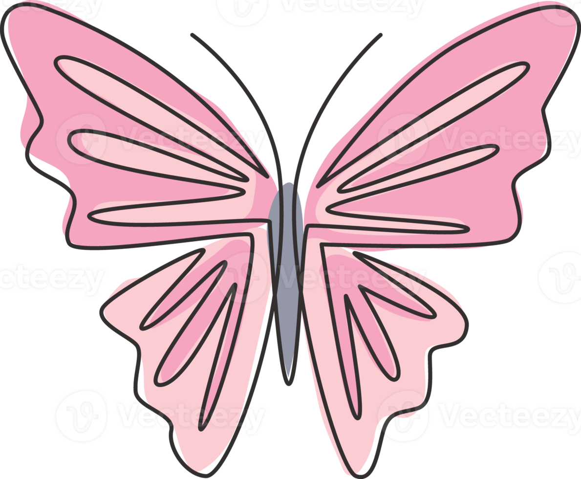 One single line drawing of beautiful butterfly for company logo identity. Salon and spa healthcare business icon concept from animal shape. Continuous line draw graphic vector design illustration png