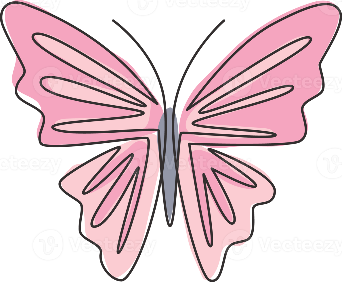 eine einzige strichzeichnung eines schönen schmetterlings für die identität des unternehmenslogos. Salon- und Spa-Gesundheitsgeschäftsikonenkonzept von der Tierform. durchgehende Linie zeichnen grafische Vektordesignillustration png