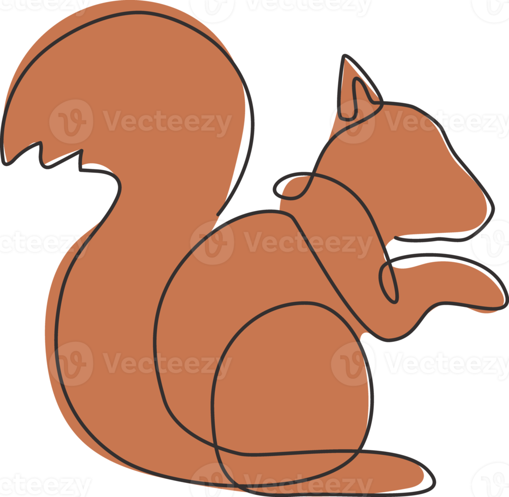 One continuous line drawing of cute squirrel for company logo identity. Business icon concept from funny mammal animal shape. Trendy single line graphic draw vector design illustration png