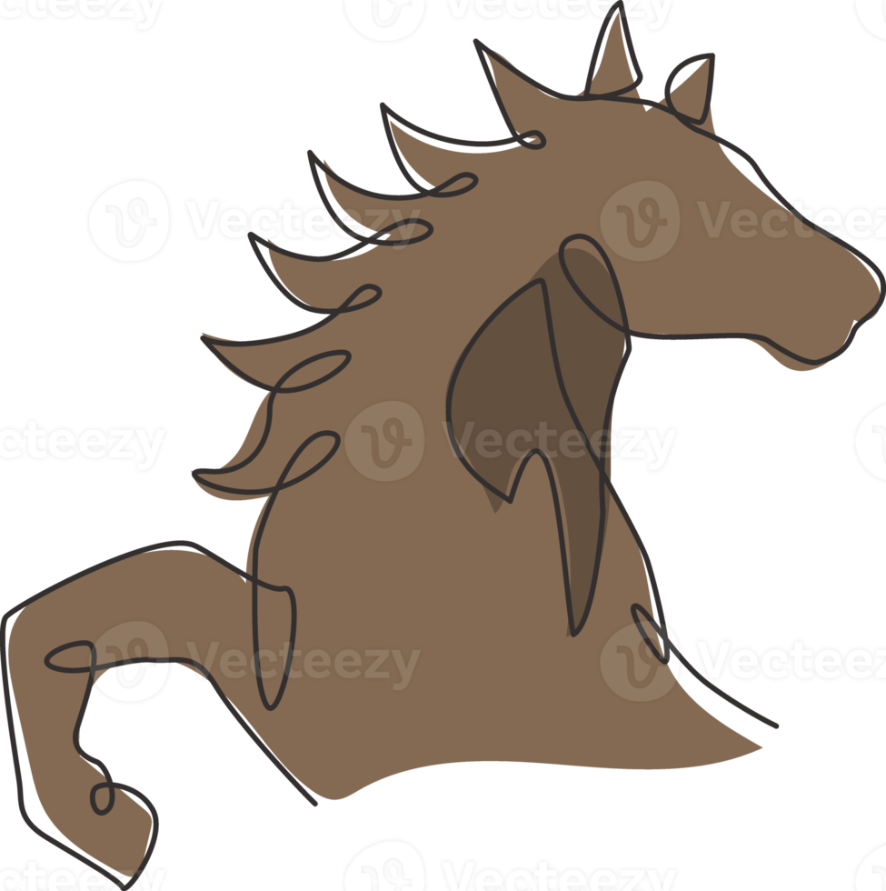 One continuous line drawing of luxury horse head for corporation logo identity. Equine wild mammal animal symbol concept. Modern single line draw graphic design vector illustration png