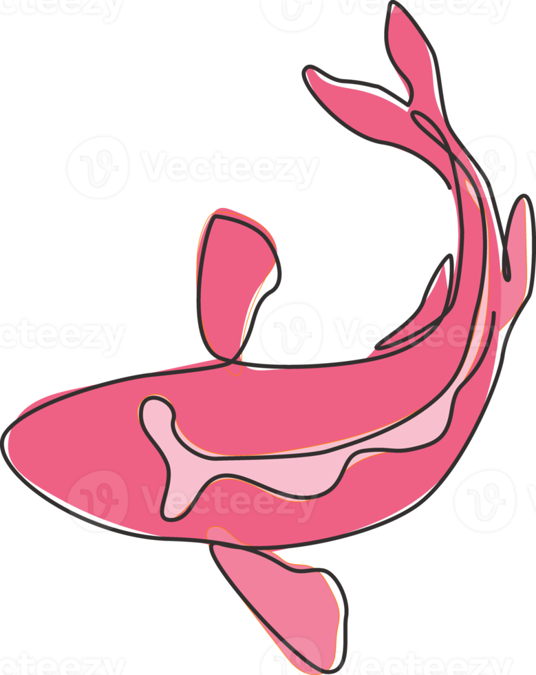 desenho de linha única contínua de belos peixes koi exóticos para a identidade do logotipo do jardim de lagoa natural. conceito de ícone de peixe de beleza de carpa típico asiático. ilustração gráfica de vetor de desenho dinâmico de uma linha png