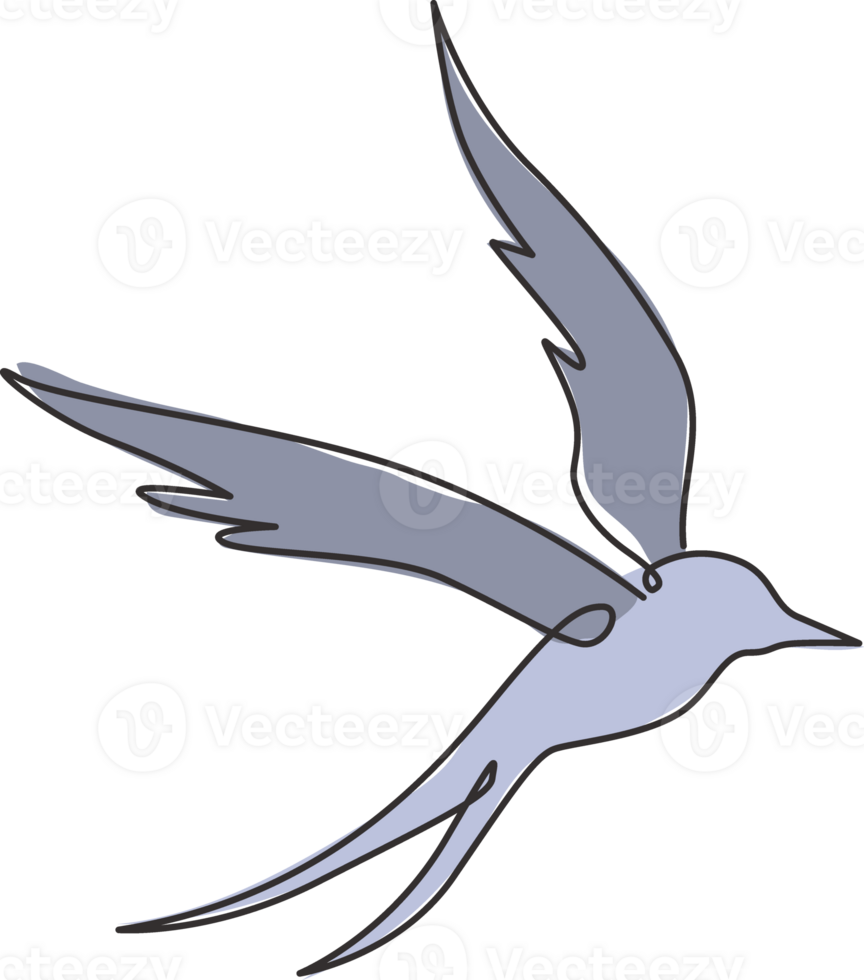 One continuous line drawing of luxury swallow for company logo identity. Cute bird mascot concept for organic food symbol. Dynamic single line draw graphic design vector illustration png