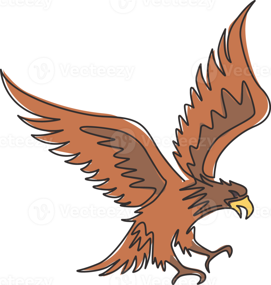 een doorlopende lijntekening van sterke adelaar voor de identiteit van het logo van de bezorgservice. havik mascotte concept voor vogel conservatief park icoon. moderne enkele lijn tekenen vector grafisch ontwerp illustratie png