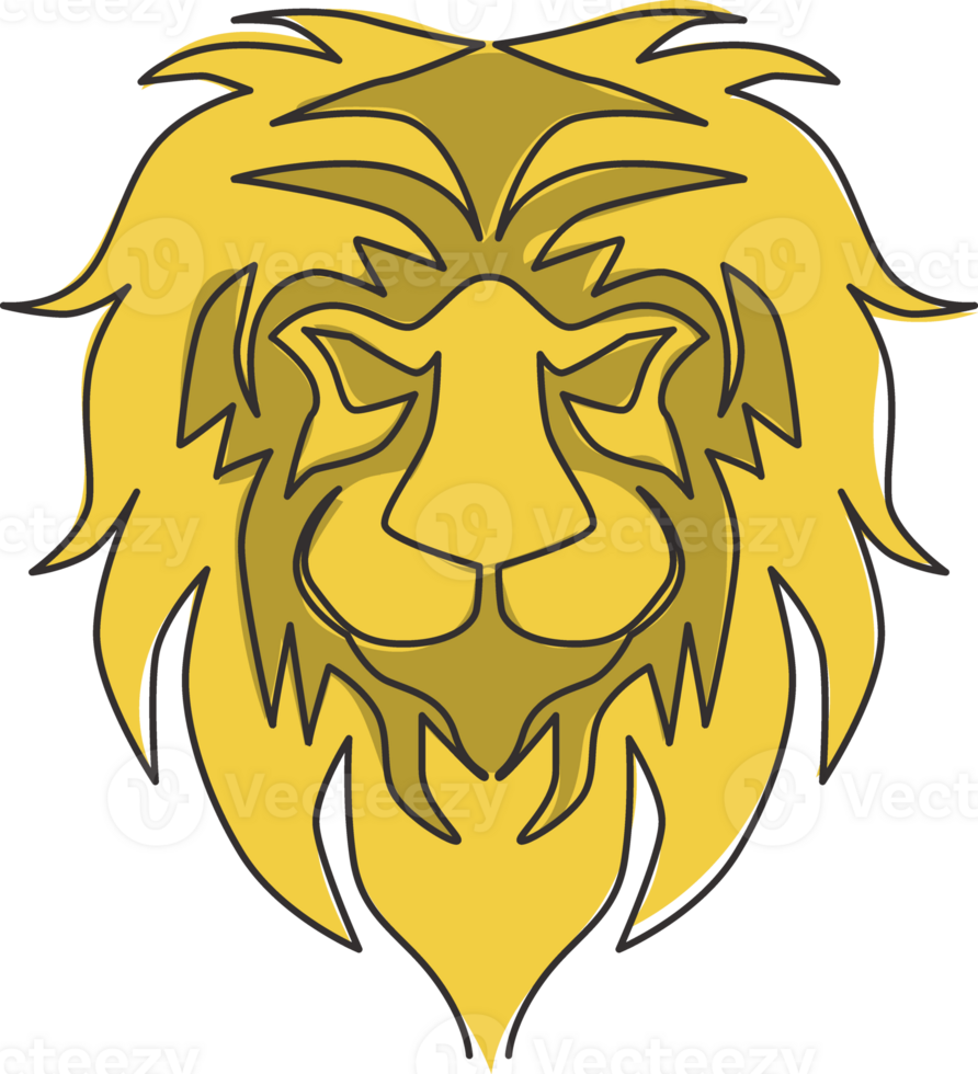 One continuous line drawing of king of the jungle, lion head for company logo identity. Strong feline mammal animal mascot concept for national safari zoo. Single line draw design vector illustration png