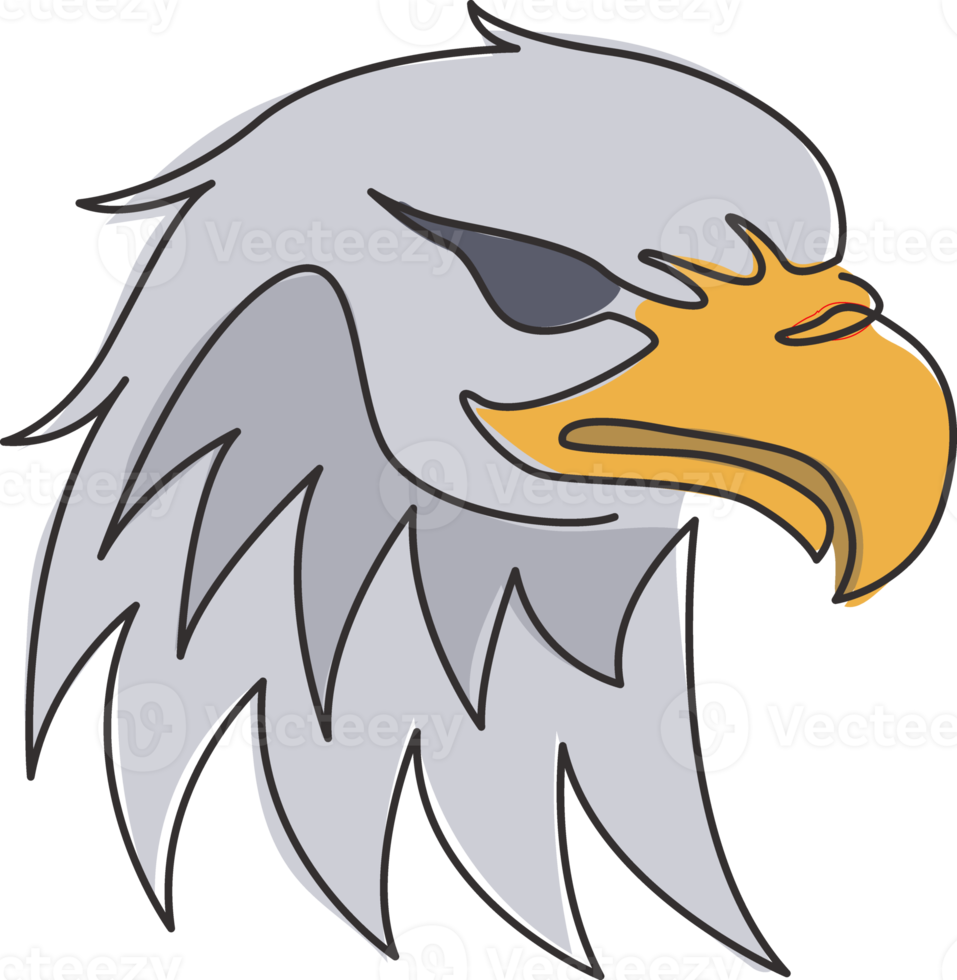 One continuous line drawing of strong eagle head for delivery service logo identity. Hawk mascot concept for bird conservative park icon. Trendy single line draw design vector graphic illustration png