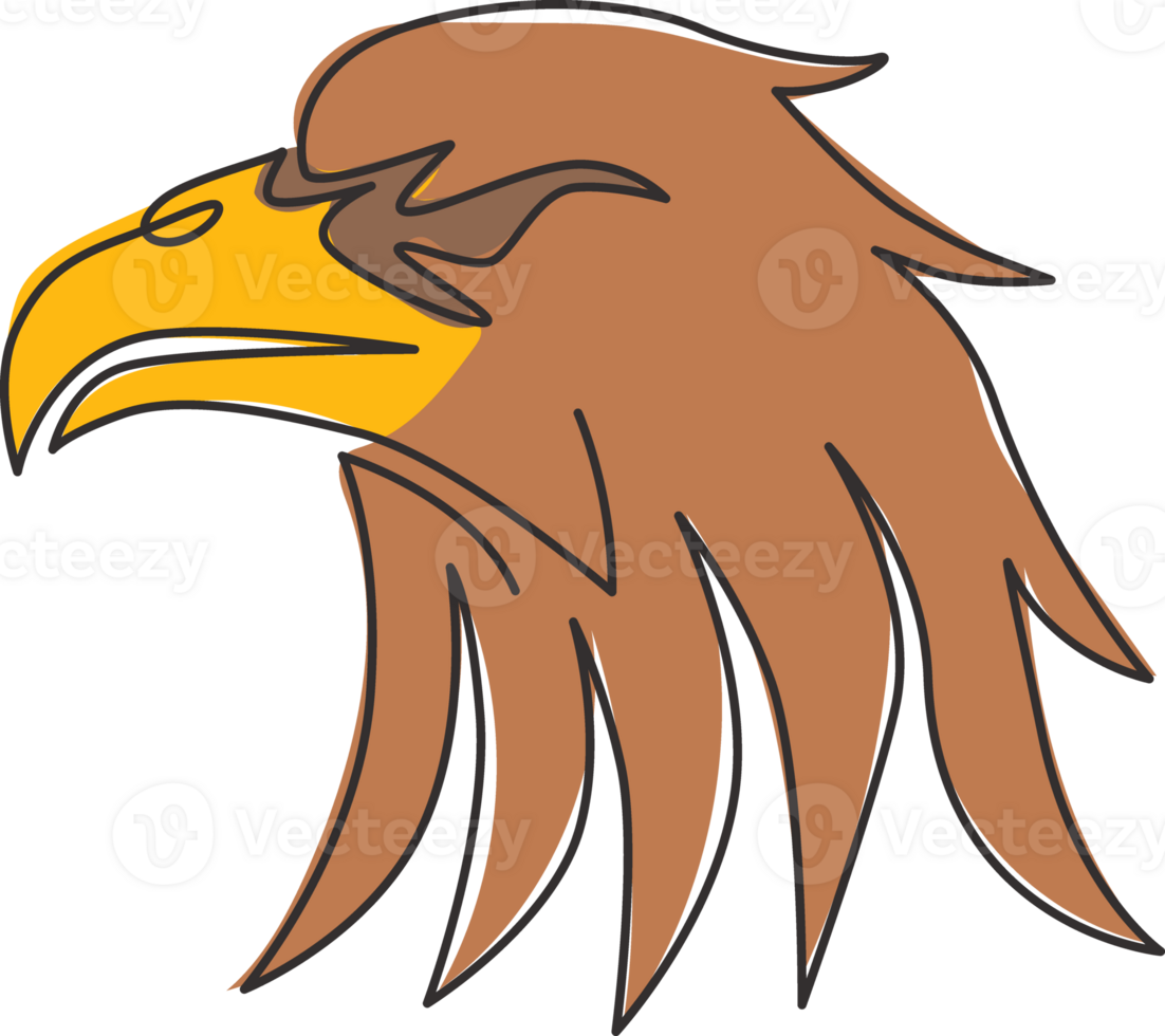 Single continuous line drawing of heroic eagle head for e-sport team logo identity. Falcon bird mascot concept for graveyard icon. Modern one line graphic vector draw design illustration png