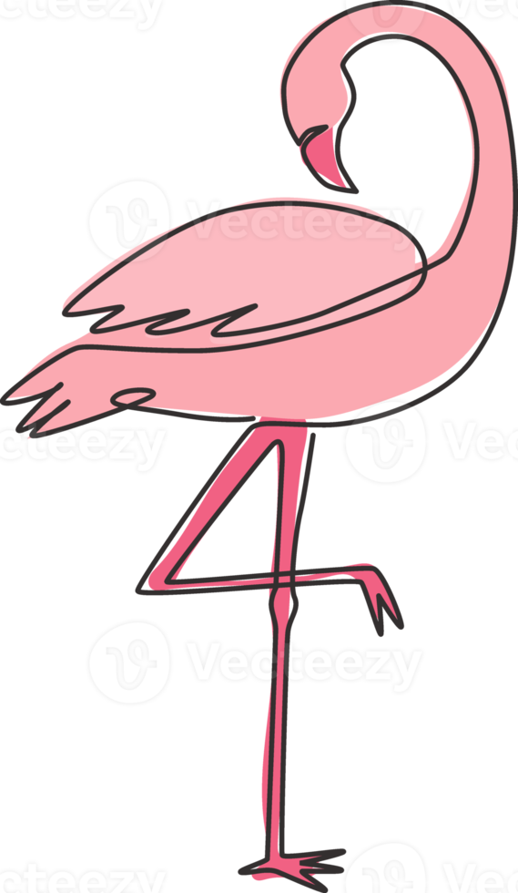dessin au trait continu unique d'un beau flamant rose pour le logo du zoo national. concept de mascotte d'oiseau flamant rose pour le parc de conservation. Une ligne à la mode dessiner illustration graphique vectorielle de conception png