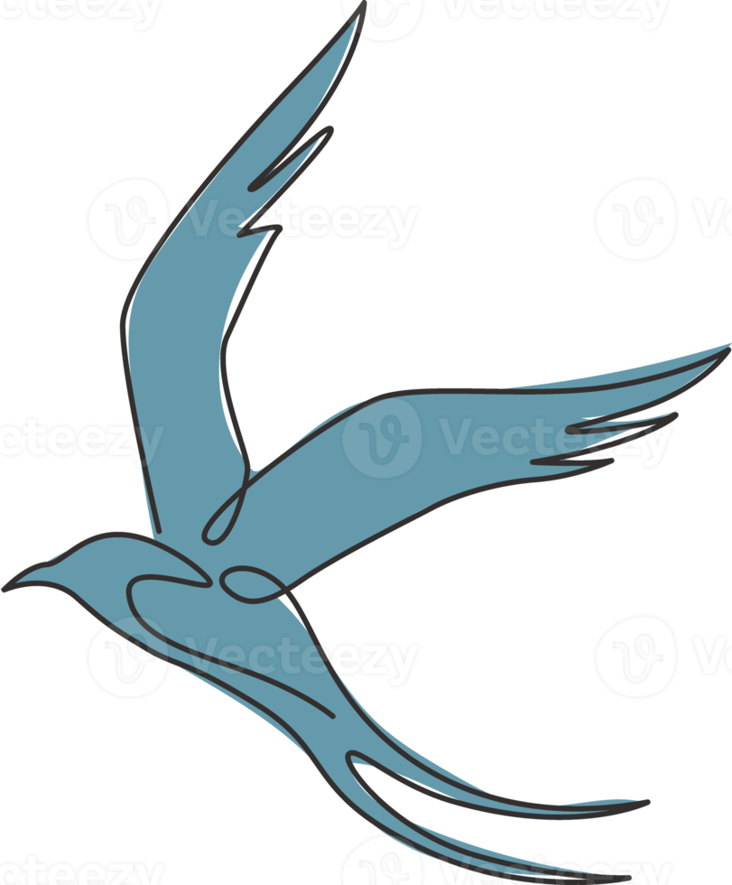 enda kontinuerlig linjeritning av skönhetssvala för företagets logotypidentitet. bedårande fågel maskot koncept för svala boet gård symbol. modern en rad rita design illustration vektorgrafik png