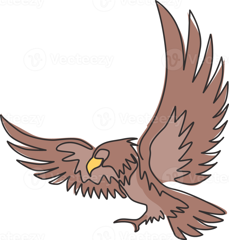 One single line drawing of strong eagle bird for company business logo identity. Falcon mascot concept for air force icon. Dynamic continuous line draw design graphic vector illustration png