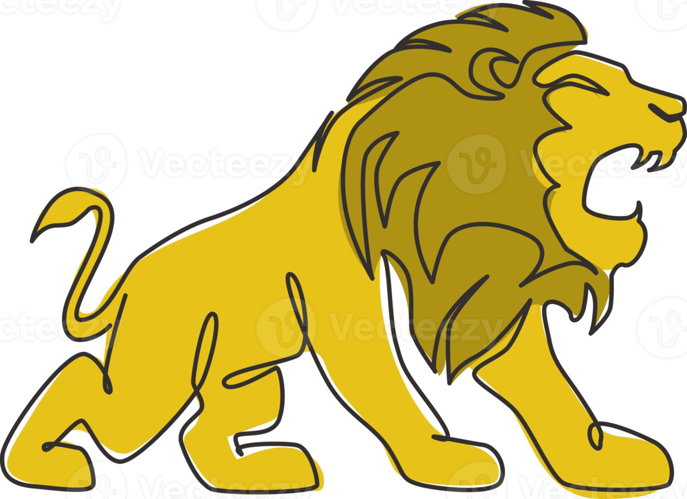 One continuous line drawing of king of the jungle, lion for company logo identity. Strong feline mammal animal mascot concept for national safari zoo. Single line draw design illustration vector png
