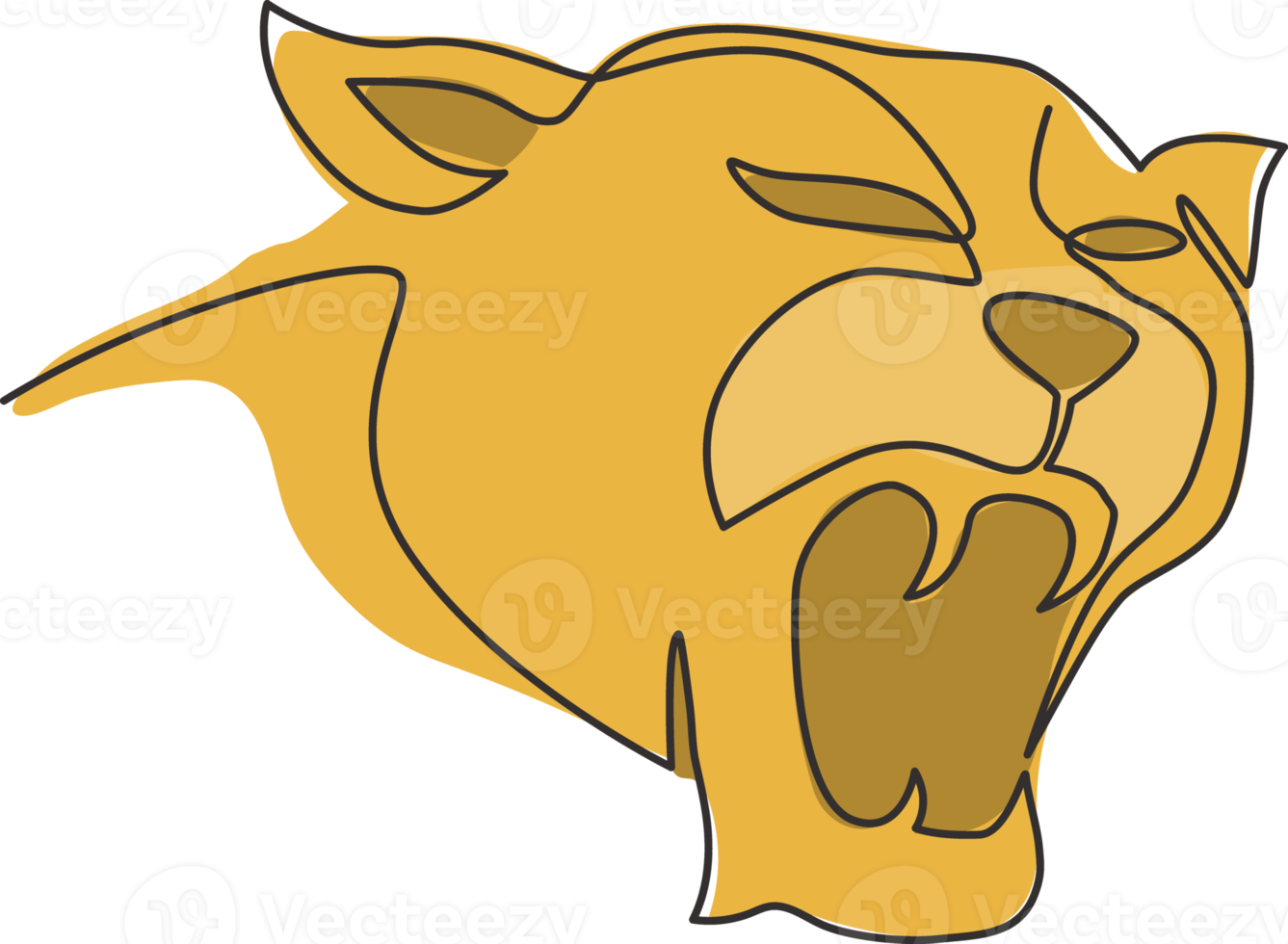 One continuous line drawing of wild leopard head for multinational company logo identity. Strong panther mammal animal mascot concept for national safari zoo. Single line draw design illustration png