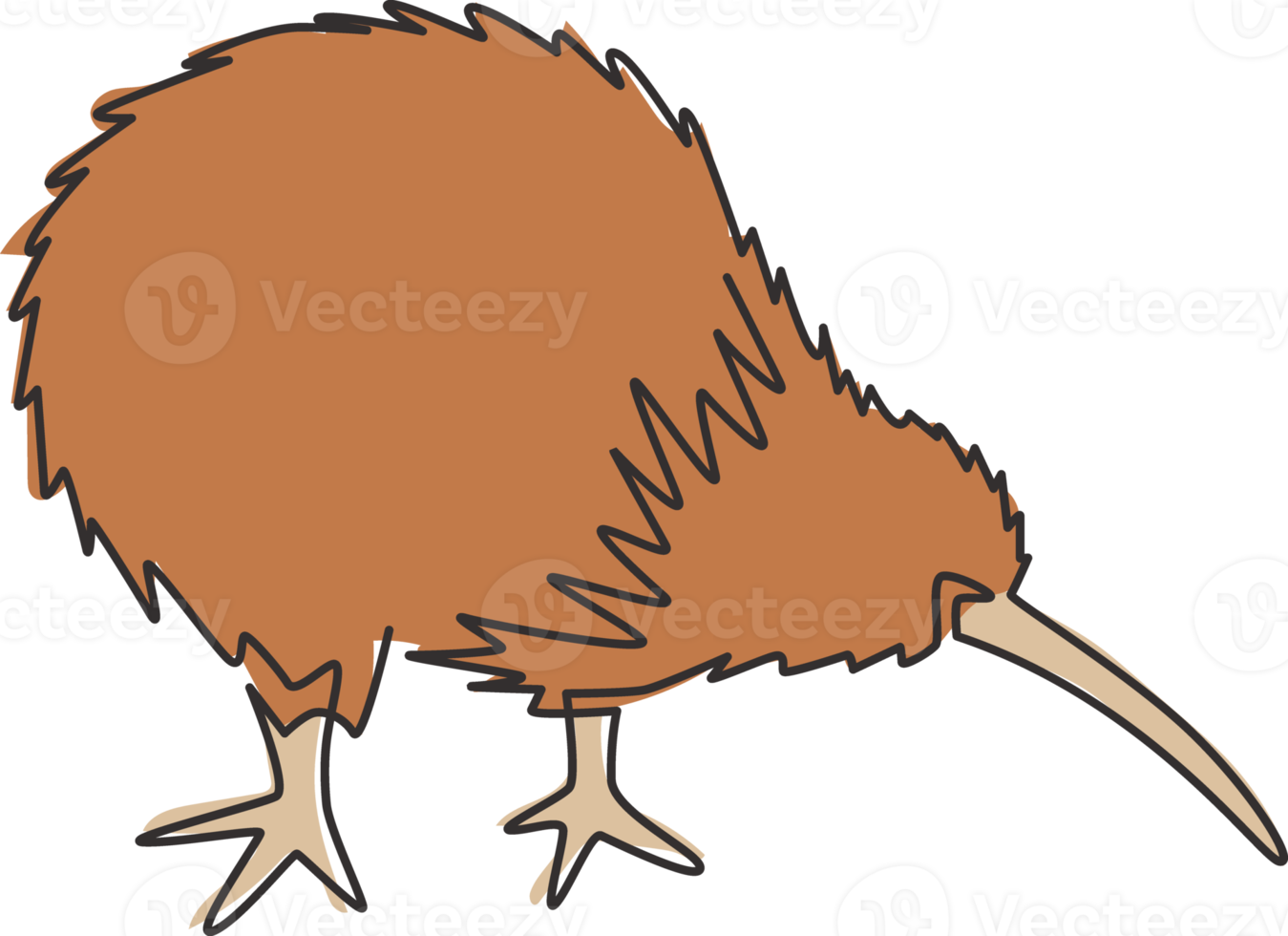 One continuous line drawing of little kiwi bird for city zoo identity. Kiwi mascot concept for typical New Zealand animal. Trendy single line draw graphic vector design illustration png