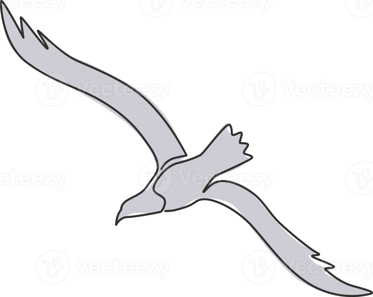 en kontinuerlig linjeritning av skönhetsmåsen för marin företagslogotyp. vacker flygande fågel maskot koncept för lastfartyg symbol. modern enkel rad vektorgrafik rita design illustration png