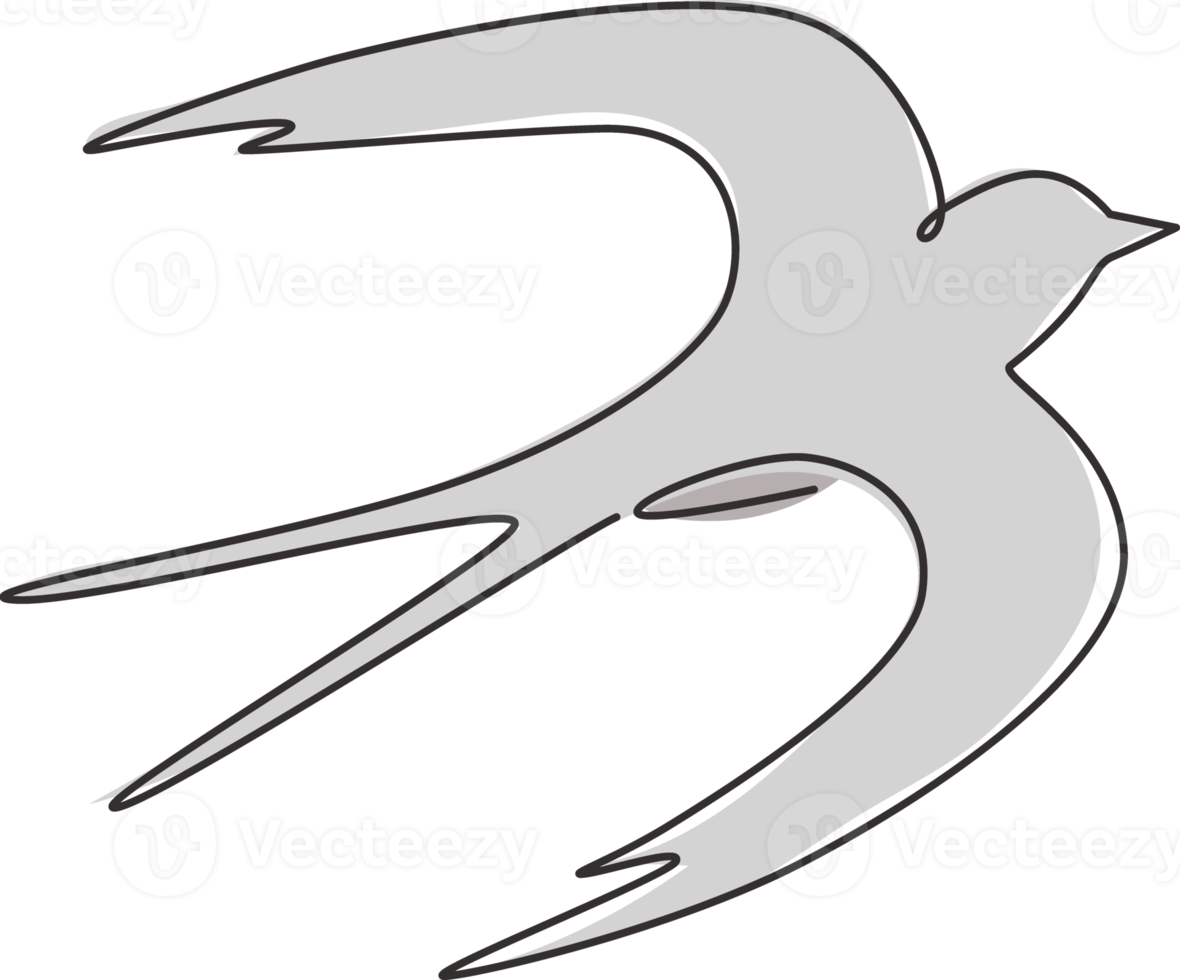 un dibujo de una sola línea de golondrina elegante para la identidad del logotipo de la empresa. concepto de mascota de pájaro pequeño para símbolo de comida saludable. Ilustración de diseño de vector gráfico de dibujo de línea continua de moda png