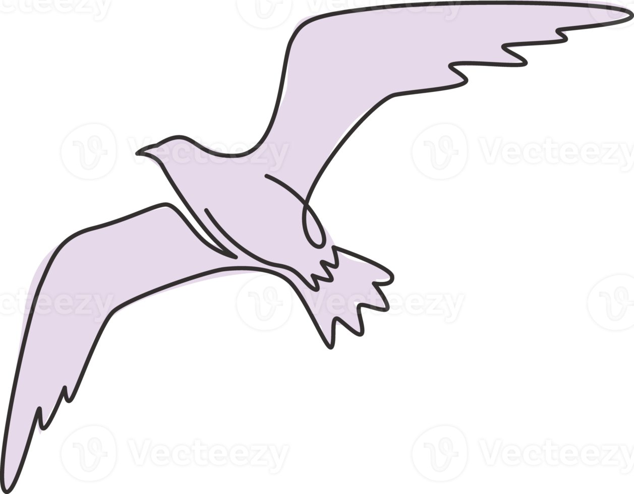 einzelne durchgehende Linienzeichnung einer eleganten Möwe für die Identität des nautischen Logos. Entzückendes Seevogel-Maskottchenkonzept für Seehafensymbol. moderne einzeilige Vektorgrafik zeichnen Designillustration png