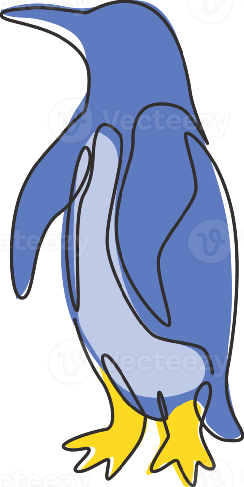 einzelne durchgehende Strichzeichnung eines entzückenden Pinguins für die Firmenlogoidentität. arktisches Tiervogel-Maskottchenkonzept für stationäres Produkt für Kinder. einzeilige grafische vektorzeichnungsdesignillustration png