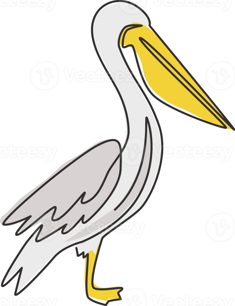 disegno a linea continua di adorabile pellicano per l'identità del logo della società di spedizione. grande concetto di mascotte di uccelli per società di consegna merci. illustrazione grafica di disegno di disegno di vettore di una linea alla moda png