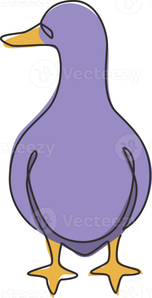 en kontinuerlig linjeteckning av rolig vit anka för företagsföretags logotypidentitet. lite skönhetssvans maskotkoncept för offentlig park. enkel rad vektor rita grafisk design illustration png