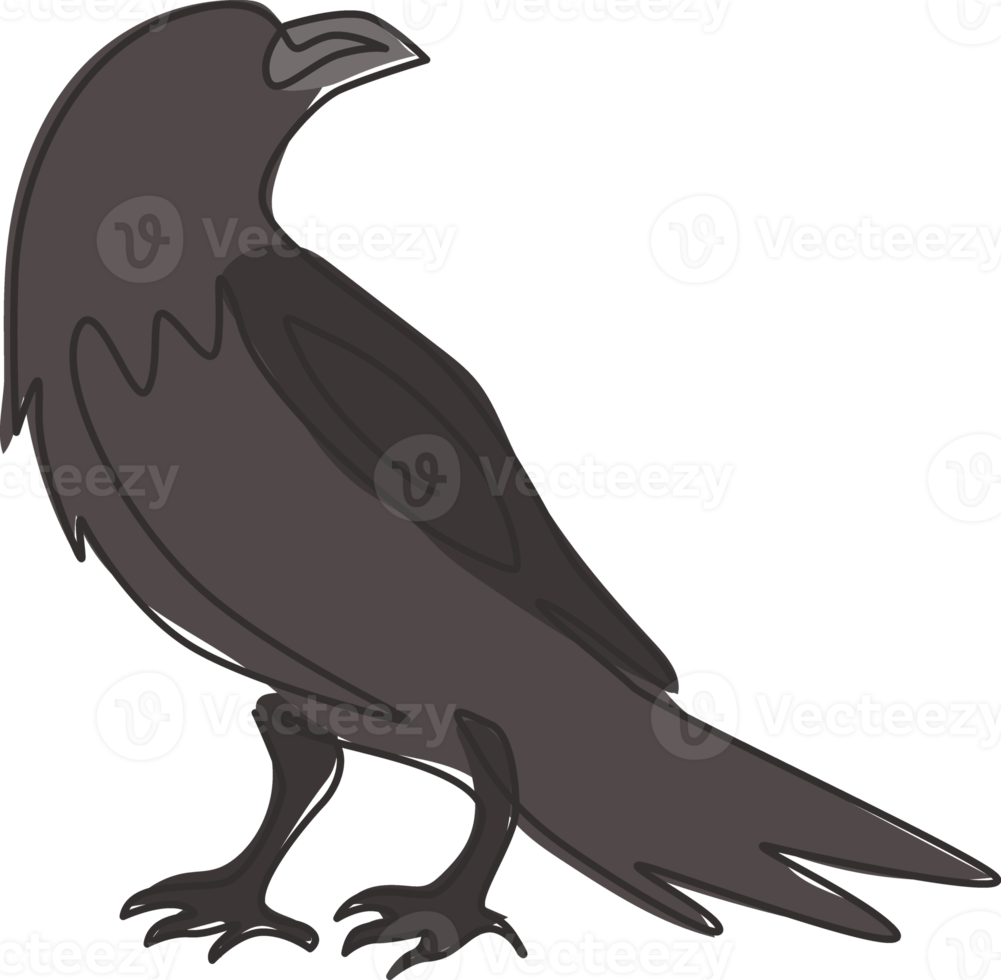 een doorlopende lijntekening van zwarte raaf voor de identiteit van het spookhuislogo. kraai vogel mascotte concept voor begraafplaats icoon. moderne enkele lijn tekenen vector grafisch ontwerp illustratie png